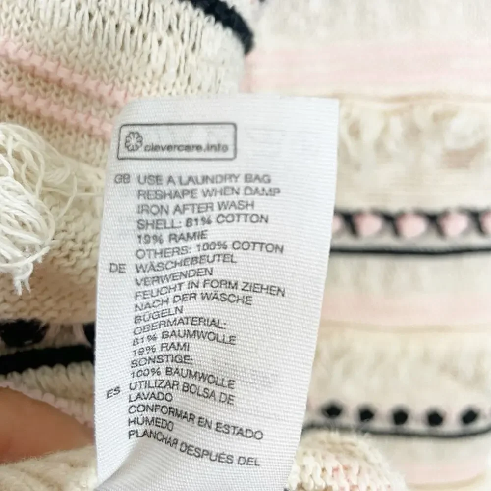 & Other Stories Striped Fringe Trim Sweater Blush Pink Cream Cotton Blend Sz S